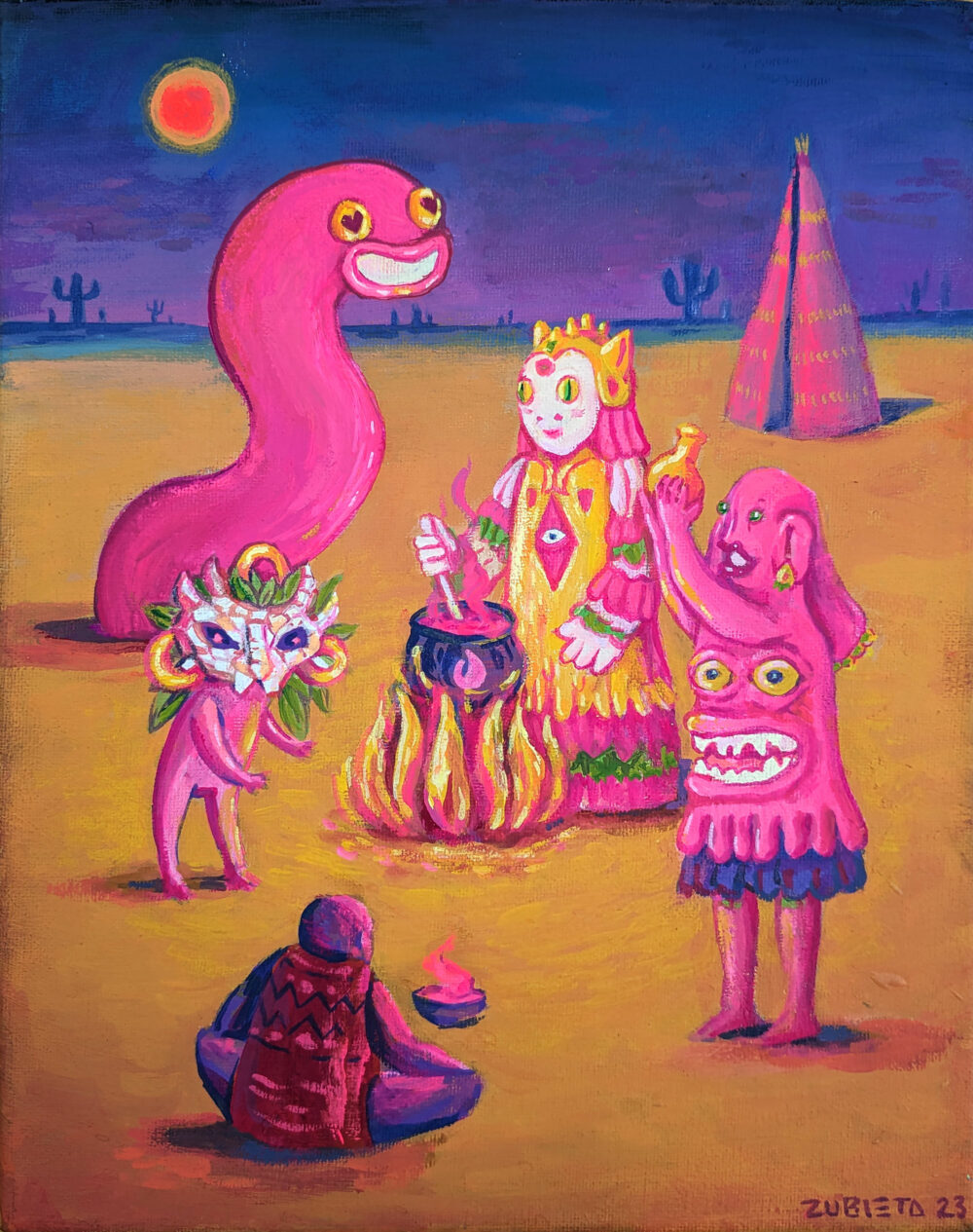 Marta zubieta canvas original painting of a ritual in the desert